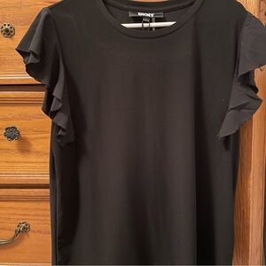 DKNY Black Short Sleeve Ruffle Top